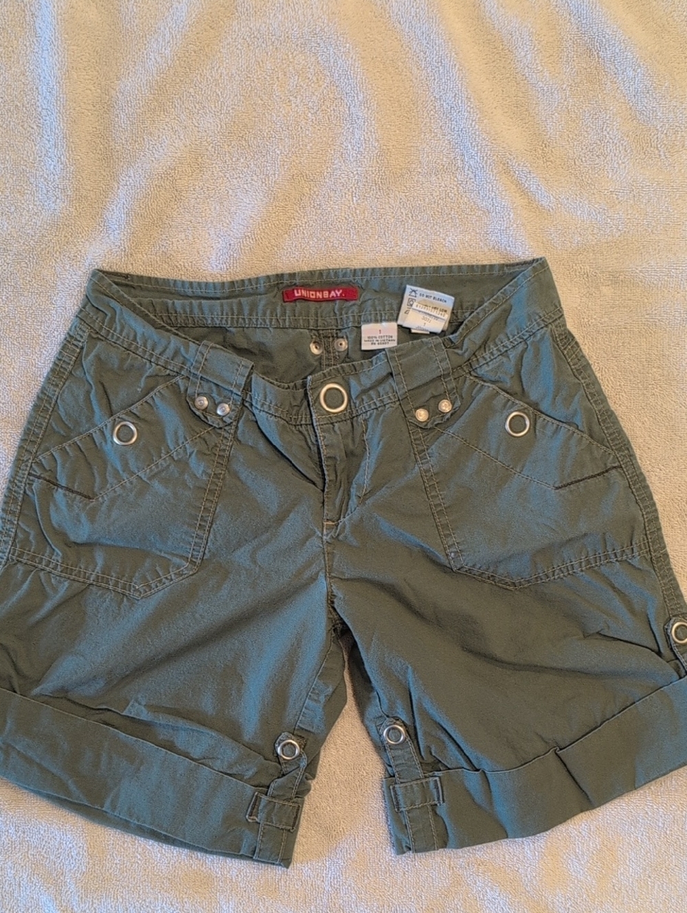 UNIONBAY Olive Green Cargo Bermuda Shorts with Grommet Details